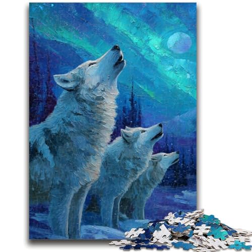 1000-teiliges Puzzle für Erwachsene und Teenager, Wolf unter der Aurora, Lernspielzeug, Familienspiele, Geschenke für Freunde und Familie (38x26cm) von GKJPOXZJ