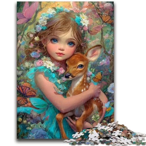 1000-teiliges Puzzle für Erwachsene und Teenager, kleines Mädchen und Hirschbaby, anspruchsvolles Spielspielzeug, Wanddekoration, einzigartige Geburtstags (26x38cm) von GKJPOXZJ