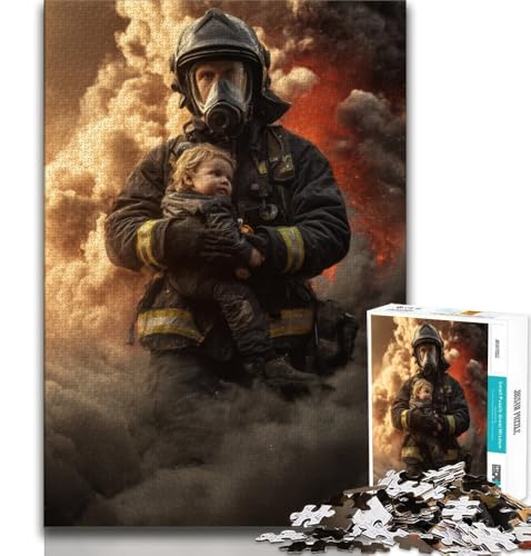 1000-teiliges Puzzle für Jugendliche und Erwachsene, kleines Mädchen und Feuerwehrmann, für Lernspiele, Herausforderungen, Spielzeug, Geschenk für die ganze Familie, 38x26cm von GKJPOXZJ