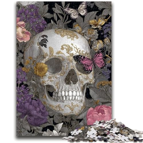 1000-teiliges Puzzle für Teenager, Blumenschädel, 1000-teiliges Puzzle, Lernspielzeug und Spiele für Erwachsene und Teenager (75x50cm) von GKJPOXZJ