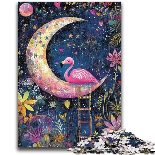 1000-teiliges Puzzle für Teenager, Flamingos unter dem Mond, Puzzle für Erwachsene, Quizspiel, ganze Familie (50x75cm) von GKJPOXZJ