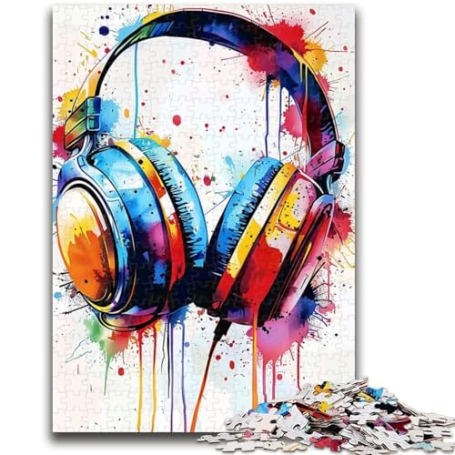 1000-teiliges Puzzle für Teenager, Geschenke, Aquarell-Kopfhörer, 1000-teiliges Puzzle, Zeitvertreib zu Hause mit vollständig ineinandergreifenden, zufällig geformten Teilen, (38x26cm) von GKJPOXZJ