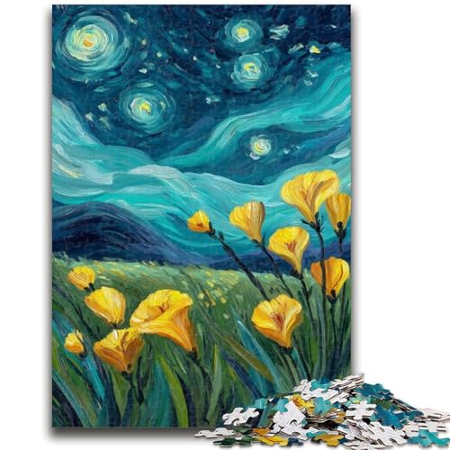 1000-teiliges Puzzle für Teenager, Geschenke, Gelbe Lilien am Nachthimmel, 1000-teiliges Puzzle, Lernspiele, Heimdekoration, geeignet für die Schreibtischdekoration (50x75cm) von GKJPOXZJ