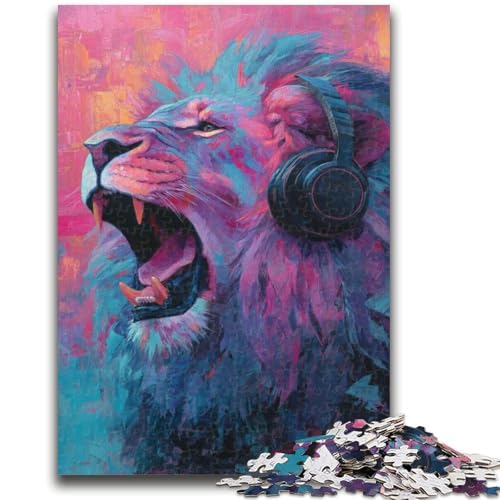 1000-teiliges Puzzle für Teenager, Geschenke, Löwe mit Kopfhörern, Puzzles, dekomprimierendes intellektuelles Lernspielzeug, perfekte Dekoration, (38x26cm) von GKJPOXZJ