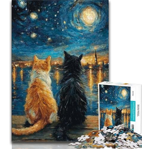 1000-teiliges Puzzle für Teenager, Geschenke, Nachthimmelkatze, Lernspiele, Heimdekoration, einzigartige Heimdekoration und Geschenke, 75x50cm 1000-teiliges Puzzle für Teenager, Geschenke, Nachthimmelkatze, Lernspiele, Heimdekoration, einzigartige Heimdekoration und Geschenke, 75x50cm von GKJPOXZJ