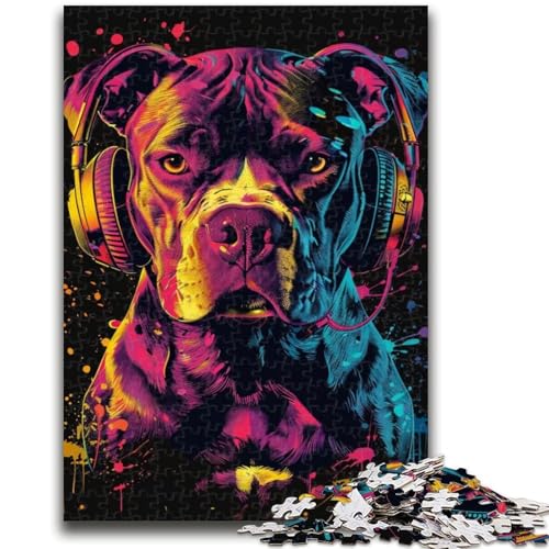 1000-teiliges Puzzle für Teenager, Geschenke, Pitbull mit Kopfhörer-Puzzles, dekomprimierendes intellektuelles Lernspielzeug, perfekte Dekoration, (38x26cm) von GKJPOXZJ