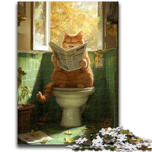 1000-teiliges Puzzle für Teenager, Geschenke, orangefarbene Katze auf der Toilette, Puzzles, dekomprimierendes intellektuelles Lernspielzeug, perfekte Dekoration, (50x75cm) von GKJPOXZJ