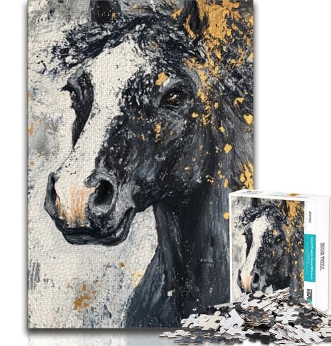 1000-teiliges Puzzle für Teenager, Geschenke, schwarzes goldenes Pferd, Lernspielzeug, Familienspiele, Lernspiel zum Geburtstag, Weihnachten, 75x50cm 1000-teiliges Puzzle für Teenager, Geschenke, schwarzes goldenes Pferd, Lernspielzeug, Familienspiele, Lernspiel zum Geburtstag, Weihnachten, 75x50cm von GKJPOXZJ