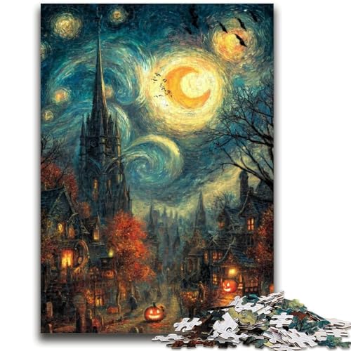 1000-teiliges Puzzle für Teenager, Halloween-Skelett-Landschaftspuzzle, Lernspiele, Heimdekoration, geeignet für die Schreibtischdekoration (38x26cm) von GKJPOXZJ