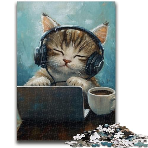 1000-teiliges Puzzle für Teenager, Katze hört Musik, Teenager-Puzzle, Familienaktivität, Spaß zu Hause, Geburtstagsgeschenk, Reisegeschenke (26x38cm) von GKJPOXZJ