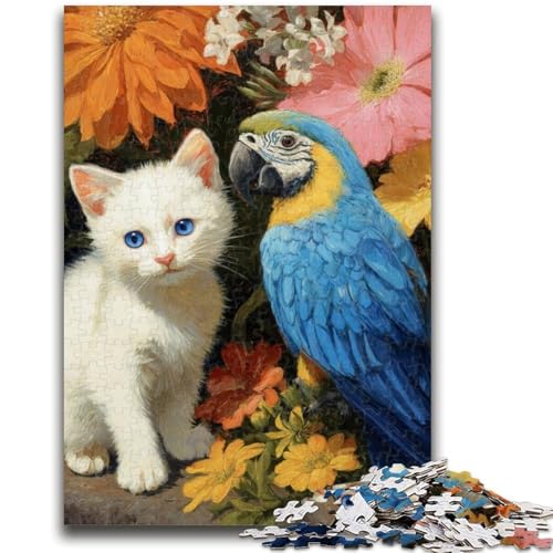 1000-teiliges Puzzle für Teenager, Katzen- und Papageien-Puzzle, Lernspiele, Heimdekoration, geeignet für die Schreibtischdekoration (38x26cm) von GKJPOXZJ