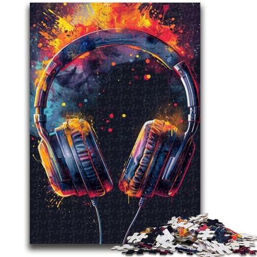 1000-teiliges Puzzle für Teenager, Kopfhörer, Bunte Splash-Art-Puzzles für Erwachsene, lustiges Geschenk und Aktivität für zu Hause, Spielzeug für Regentage, (50x75cm) von GKJPOXZJ