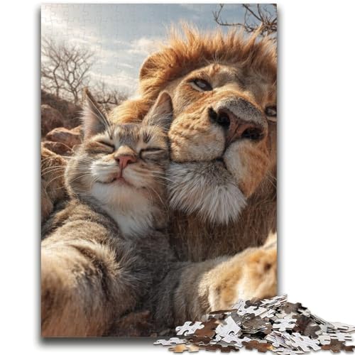 1000-teiliges Puzzle für Teenager, Löwe und Katze, 1000 Teile für Erwachsene, Quizspiel, Wanddekoration, einzigartige Geburtstags (75x50cm) von GKJPOXZJ