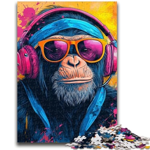 1000-teiliges Puzzle für Teenager, Schimpanse mit Kopfhörern, Lernspiele, Heimdekoration, geeignet für die Schreibtischdekoration (38x26cm) von GKJPOXZJ
