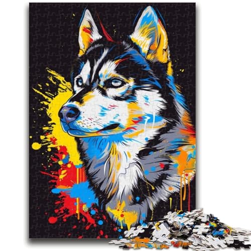 1000-teiliges Puzzle für Teenager, Siberian Husky mit Kopfhörern, 1000-teiliges Puzzle, pädagogisches Familienspiel, geeignet als Schreibtischdekoration (26x38cm) von GKJPOXZJ