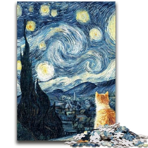 1000-teiliges Puzzle für Teenager, Van Gogh, Nachthimmelkatze, 1000 Teile für Erwachsene, Quizspiel, Wanddekoration, einzigartige Geburtstags (26x38cm) von GKJPOXZJ