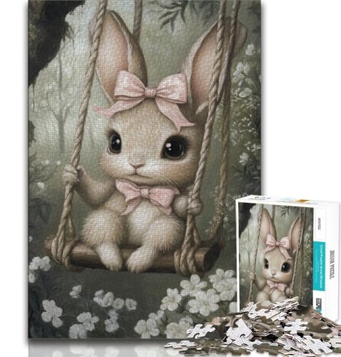 Baby-Häschen auf der Schaukel, Puzzle für Teenager, 1000 Puzzles, anspruchsvoll zu vervollständigen, Aber lustig und humorvoll, Geburtstagsgeschenk, Geschenke, Wandkunst, 75x50cm von GKJPOXZJ