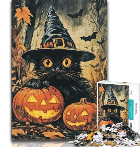 Black Cat Wizard Puzzle für Teenager, 1000 Teile, anspruchsvolles Spiel und Familienspiel mit vollständig ineinandergreifenden, zufällig geformten Teilen, 75x50cm von GKJPOXZJ
