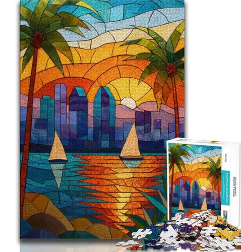 Buntglas-Stadt-Puzzle, 1000 Teile, Geschenk für Erwachsene, zum Zeitvertreib zu Hause, jedes Teil ist einzigartig – anspruchsvolles Familienspiel, 38x26cm von GKJPOXZJ
