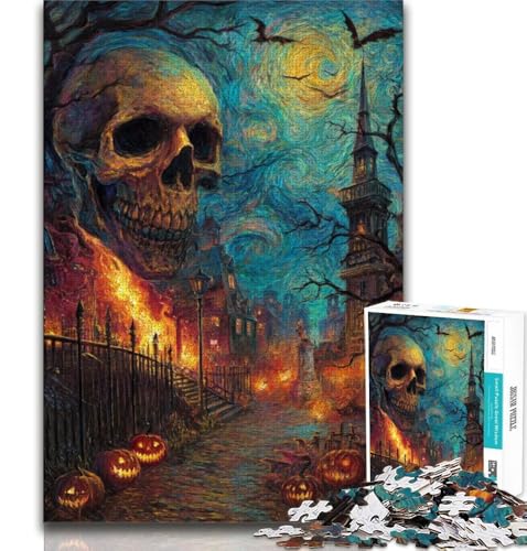 Halloween-Skelett-Landschafts-Puzzle für Teenager, 1000 Teile, Lernspiele, Heimdekoration, geeignet für die Schreibtischdekoration, 38x26cm von GKJPOXZJ