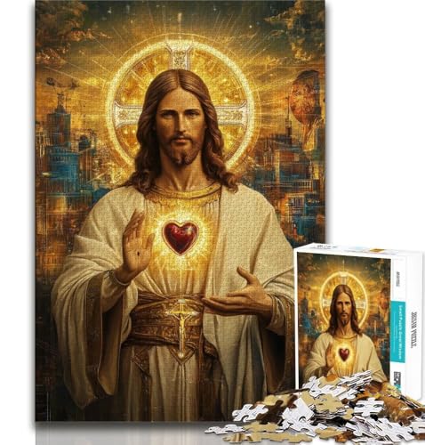 Jesus Art Puzzle für Teenager, 1000 Teile, anspruchsvolles Spiel und Familienspiel mit vollständig ineinandergreifenden, zufällig geformten Teilen, 38x26cm von GKJPOXZJ