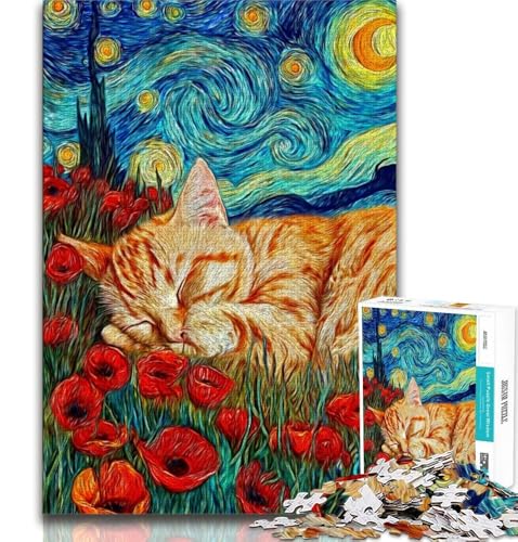 Mohn- und orangefarbene Katzen-Puzzles für Erwachsene und Teenager, helfen dem Gehirn, süchtig machendes Spielzeug zu trainieren, um Geduld und Eltern-Kind-Interaktion zu fördern, 75x50cm von GKJPOXZJ