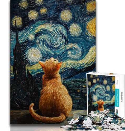 Nachthimmel-Puzzle mit orangefarbener Katze, 1000 Teile, anspruchsvolles Spiel, ganze Familie, 38x26cm Nachthimmel-Puzzle mit orangefarbener Katze, 1000 Teile, anspruchsvolles Spiel, ganze Familie, 38x26cm von GKJPOXZJ