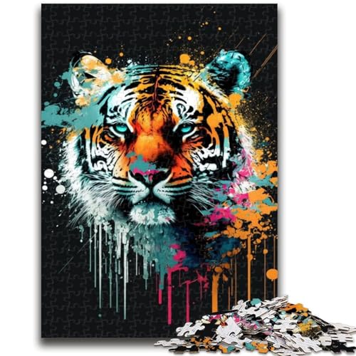 Puzzle 1000 Teile für Erwachsene, Bunter Tigerkopf, 1000 Teile für Erwachsene, Lernspielzeug, Familienspiele, einzigartige Geburtstags- und Geschenkideen (38x26cm) von GKJPOXZJ