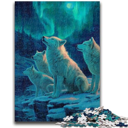 Puzzle 1000 Teile für Erwachsene, Geschenke „Wolf Under The Aurora“, 1000 Teile für Erwachsene, für Lernspiele, Herausforderungsspielzeug, Geburtstagsgeschenk, Geschenke, Wandkunst, (50x75cm) von GKJPOXZJ