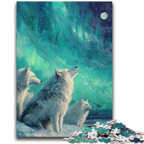 Puzzle 1000 Teile für Erwachsene, Geschenke Wolf Under The Aurora, 1000 Teile für Teenager, Spielzeug, Lernspiele, Stressabbau, einzigartige Geburtstags- und Geschenkideen (75x50cm) von GKJPOXZJ
