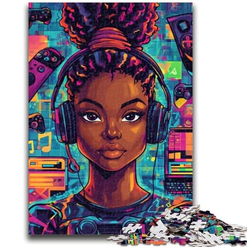 Puzzle 1000 Teile für Erwachsene, Geschenke für Erwachsene, schwarzes Mädchen, das Musik hört, Teenager-Puzzles, Quizspiel, Wanddekoration, einzigartige Geburtstags (75x50cm) von GKJPOXZJ