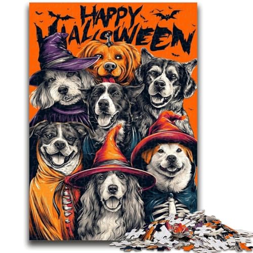 Puzzle 1000 Teile für Erwachsene, Halloween-Hunde-Puzzles, anspruchsvolle Familienaktivitätsspiele, DIY-Spielzeug für Heimwanddekorationsgeschenke (26x38cm) von GKJPOXZJ