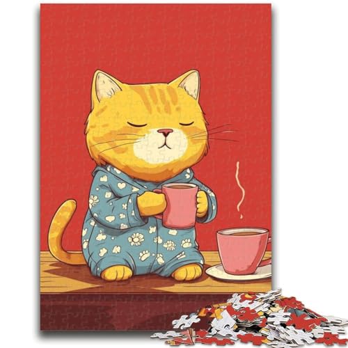 Puzzle 1000 Teile für Erwachsene, Katze trinkt Kaffee, anspruchsvolles Spielspielzeug, Wanddekoration, einzigartige Geburtstags (75x50cm) von GKJPOXZJ