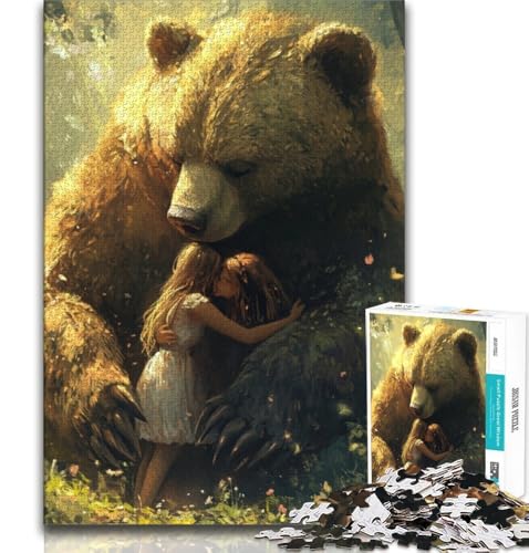 Puzzle 1000 Teile für Erwachsene, Mädchen und Braunbär, helfen dem Gehirn, süchtig machendes Spielzeug zu trainieren, um Geduld zu fördern, Künstlersammlung, bildende Kunst, 38x26cm von GKJPOXZJ