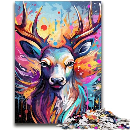 Puzzle 1000 Teile für Erwachsene, Psychedelic Art Deer, 1000 Teile für Teenager, Quizspiel, Wanddekoration, einzigartige Geburtstags (26x38cm) von GKJPOXZJ