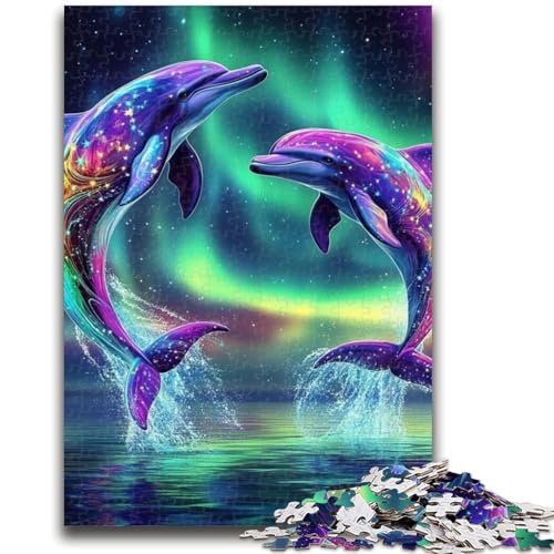 Puzzle 1000 Teile für Erwachsene und Jugendliche, Aurora-Delfin-Puzzles, Stressabbau, schwierige Herausforderung, Wichtelgeschenke, (50x75cm) von GKJPOXZJ