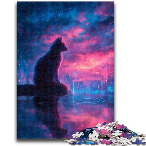 Puzzle 1000 Teile für Erwachsene und Jugendliche, Neonkatze, 1000-teiliges Puzzle, Lernspiel für Geburtstag, Weihnachten, für Kinder ab 14 Jahren (26x38cm) von GKJPOXZJ