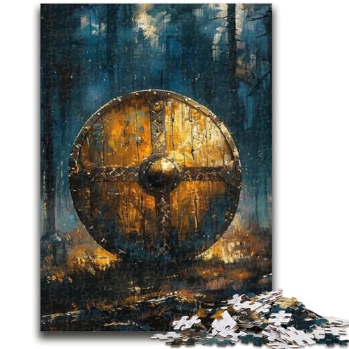 Puzzle 1000 Teile für Erwachsene und Teenager, Wikinger-Ritterschild, Teenager-Puzzles, Lernspiele für die ganze Familie, Heimdekoration, Geschenk (75x50cm) von GKJPOXZJ