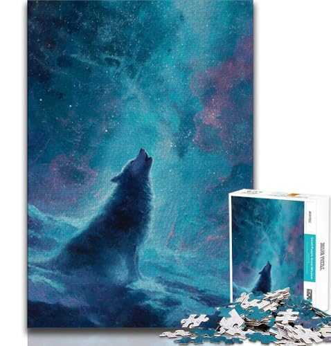 Puzzle 1000 Teile für Erwachsene und Teenager, Wolf unter der Aurora, dekomprimierendes intellektuelles Lernspielzeug, ganze Familie, 38x26cm von GKJPOXZJ