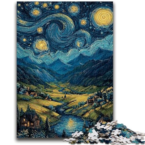 Puzzle 1000 Teile für Teenager, Berge unter dem Nachthimmel, Teenager-Puzzle, Stressabbau, schwierige Herausforderung, Wichtelgeschenke (26x38cm) von GKJPOXZJ