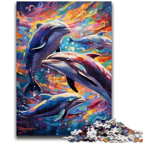 Puzzle 1000 Teile für Teenager, Geschenke, Bunte Delfine, Puzzles für Erwachsene, Spielzeug, Lernspiele, Stressabbau, einzigartige Geburtstags- und Geschenkideen (26x38cm) von GKJPOXZJ