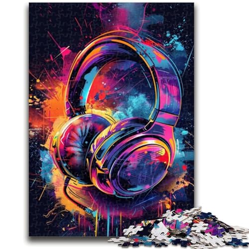 Puzzle 1000 Teile für Teenager, Kopfhörer, Bunte Spritzkunst, 1000 Teile für Teenager, interessante Stressreduzierung, Eltern-Kind-Interaktion (26x38cm) von GKJPOXZJ