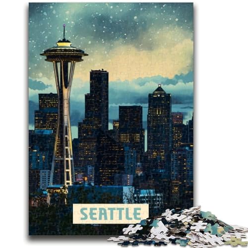 Puzzle 1000 Teile für Teenager, Seattle Teenager-Puzzles, mit passendem Poster und Quizblatt für Kinder ab 14 Jahren (50x75cm) von GKJPOXZJ