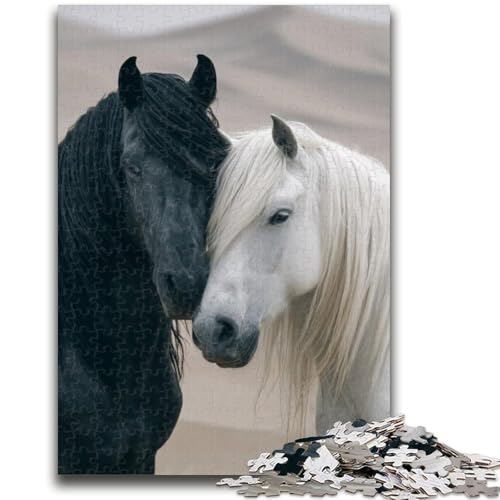 Puzzle 1000 Teile für Teenager, schwarz-weißes Pferd, Puzzle für Erwachsene, Lernspiele, Wanddekoration, einzigartige Geburtstags (75x50cm) von GKJPOXZJ