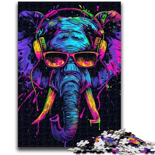 Puzzle 1000 Teile für Teenager Elefant mit Kopfhörer Teenager-Puzzle, Lernspielzeug für Kinder, ganze Familie, (50x75cm) von GKJPOXZJ