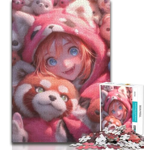 Puzzle 1000 Teile für Teenager-Geschenke Anime Red Panda Girl, Familienspiel zum Stressabbau, schwierige Herausforderung, geeignet für Paare, 38x26cm von GKJPOXZJ