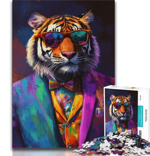 Puzzle 1000 Teile für Teenager-Geschenke Boss Tiger, Familienspiel zum Stressabbau, schwierige Herausforderung, geeignet für Paare, 38x26cm von GKJPOXZJ