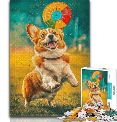 Puzzle 1000 Teile für Teenager-Geschenke Happy Corgi, anspruchsvolles Spielspielzeug, Wanddekoration, einzigartige Geburtstags, 38x26cm von GKJPOXZJ