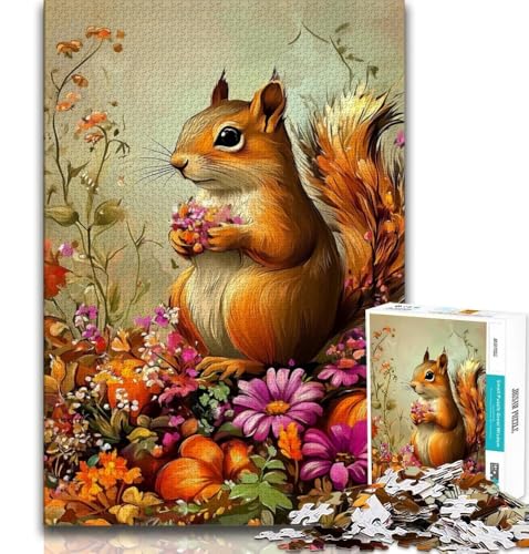 Puzzle für Erwachsene, 1000 Puzzles, Eichhörnchenblumen, anspruchsvolles Spiel und Familienspiel mit passendem Poster und Quizblatt, 75x50cm Puzzle für Erwachsene, 1000 Puzzles, Eichhörnchenblumen, anspruchsvolles Spiel und Familienspiel mit passendem Poster und Quizblatt, 75x50cm von GKJPOXZJ