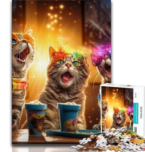 Puzzle für Erwachsene, 1000 Puzzles, Katzenparty, anspruchsvolles Spiel und Lernspiel für die ganze Familie zum Geburtstag, Weihnachten, 38x26cm von GKJPOXZJ
